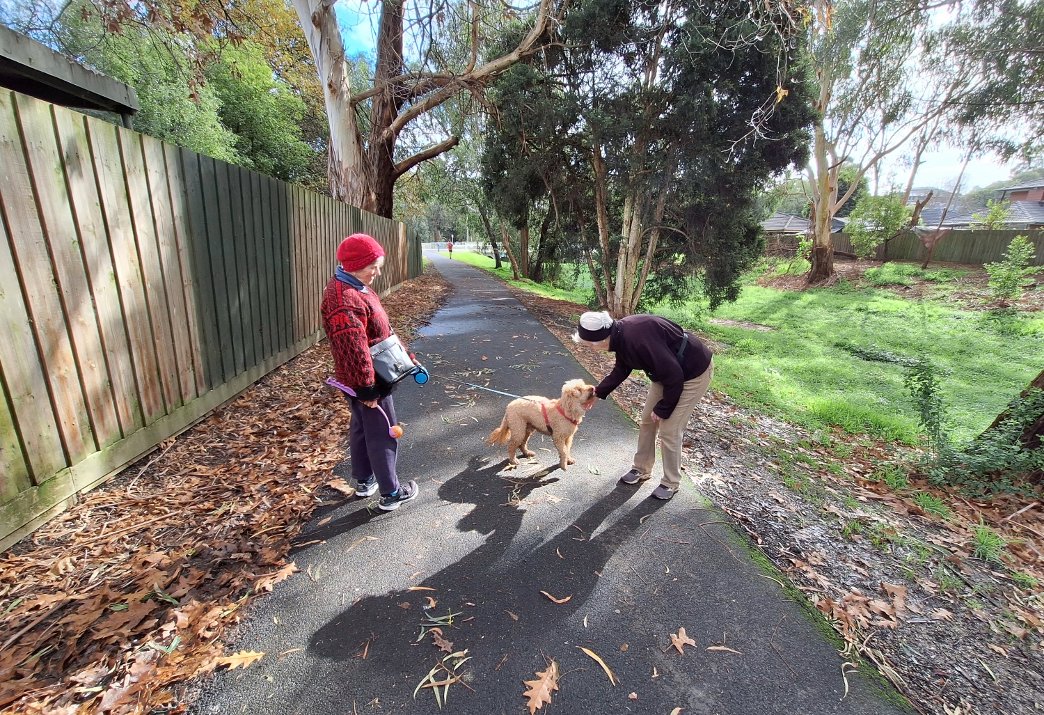 Green spaces became a valuable way to connect with others during Covid. Fay Rimmer meets a neighbour on Blind Creek Trail.